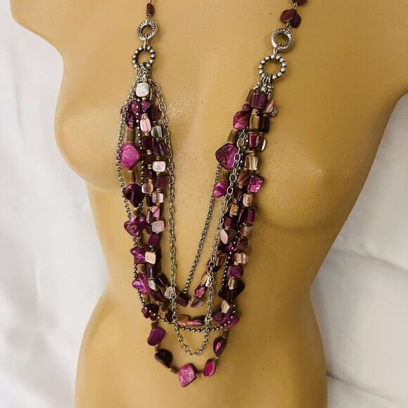 Sonoma Silver Tone Necklace Pink Shades Multi Layer Genuine Shell Stones - Picture 3 of 11